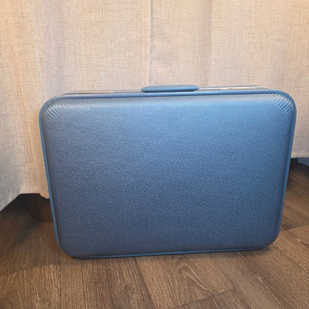 Vintage‎ Trojan Hard Shell Suitcase Set Metallic Blue Mid Century Modern Luggage